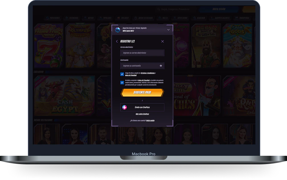 Winrolla Casino formulario de registro en portátil